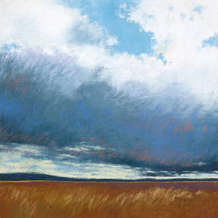 Jessica Masters, Big Sky, 2007, pastel on BFK Rives, 20 x 20 in. Sold. Here I am using the impact of contrast, dark against light and bright against grey.