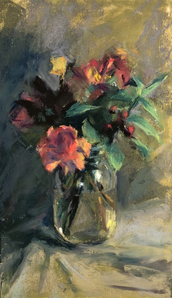 Steph Mouw, "Last of the Anniversary Flowers," assorted pastels on UART paper, 10 1/2 x 6 in. My husband gave me a bouquet for our anniversary, these were still viable 10 days later!