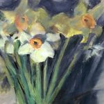 Steph Mouw, "First of May Daffs," assorted pastels on Pastel Premier, 10 1/2 x 8 1/2 in. I spotted this bunch in the grocery store and immediately wanted to paint them!