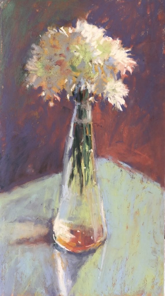 Paint the Background: Gail Sibley, "Flowers in Neutral," Unison Colour pastels on recycled UART 600 paper, 11 x 6 in.