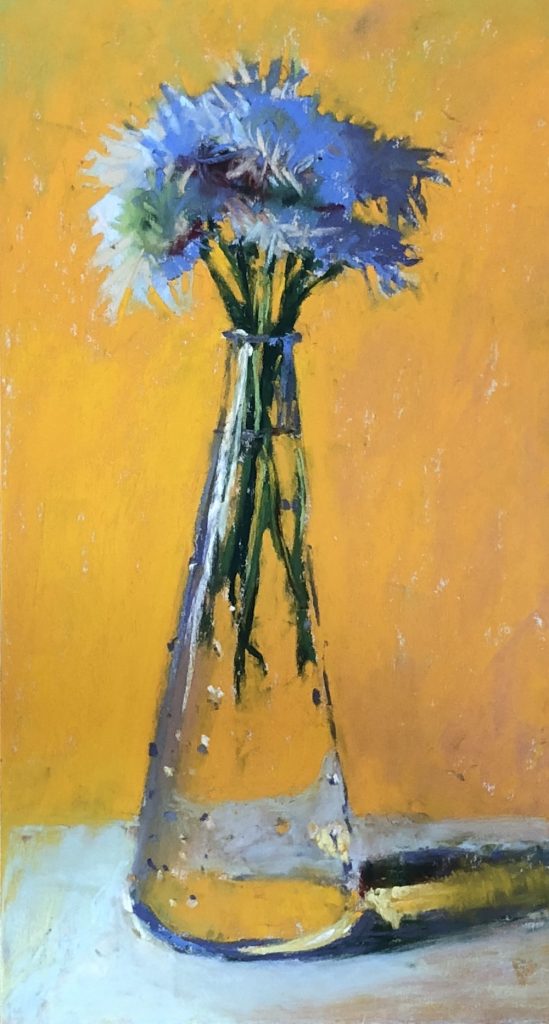 Paint the background: Gail Sibley, "Full On Yellow," Unison Colour pastels on UART 800, 11 x 6 in.