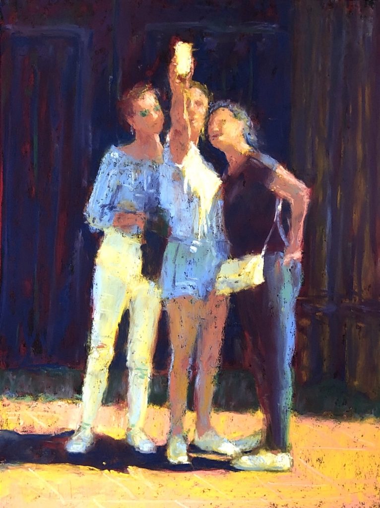 Using black paper: Gail Sibley, "We Three," Unison Colour pastels on UART black 400, 12 x 9 in.
