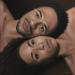 Michele Ashby, "SKIN," 2019, Unison Colour and an assortment of pastel pencils on Pastelmat, 16 x 16 in. This double portrait shows just how close my two children are. I wanted a more interesting pose than simply having them standing side by side but I didn’t want one of them to appear more prominent as the focal point than the other therefore I flipped the final image so they both occupy, quite rightly so, centre stage together.