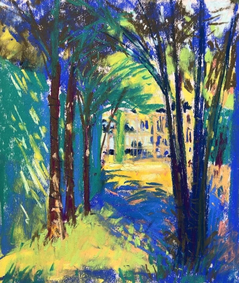 A plein air painting in 20 minutes: Done!! Gail Sibley, "The Turquoise Wall," Sennelier pastels on UART 400 paper, 10 3/4 x 9 in. Available.