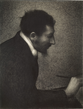 Georges Seurat, "Aman-Jean," 1882-83, Conté crayon on Michallet  paper, 24 1/2 x 18 11/16 in (62.2 x 47.5cm), Metropolitan Museum of Art, New York. This was the first work to be exhibited by the 23-year old Seurat.