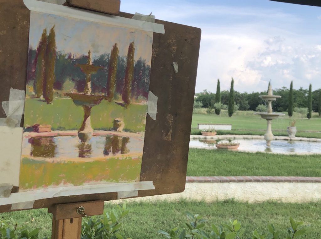 The scene I painted at Villa Nobile in Tuscany, Italy