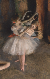 Edgar Degas - The Ballet rehearsal onstage: oil closeup