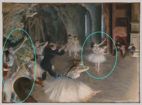 Edgar Degas - The Ballet rehearsal onstage: the groupings
