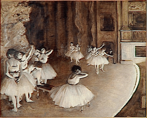 Edgar Degas, "Rehearsal of a Ballet Onstage," 1874, oil on canvas, 25 5/8 x 32 1/8 in (65 x 81.5 cm), Musée D'Orsay, Paris.
