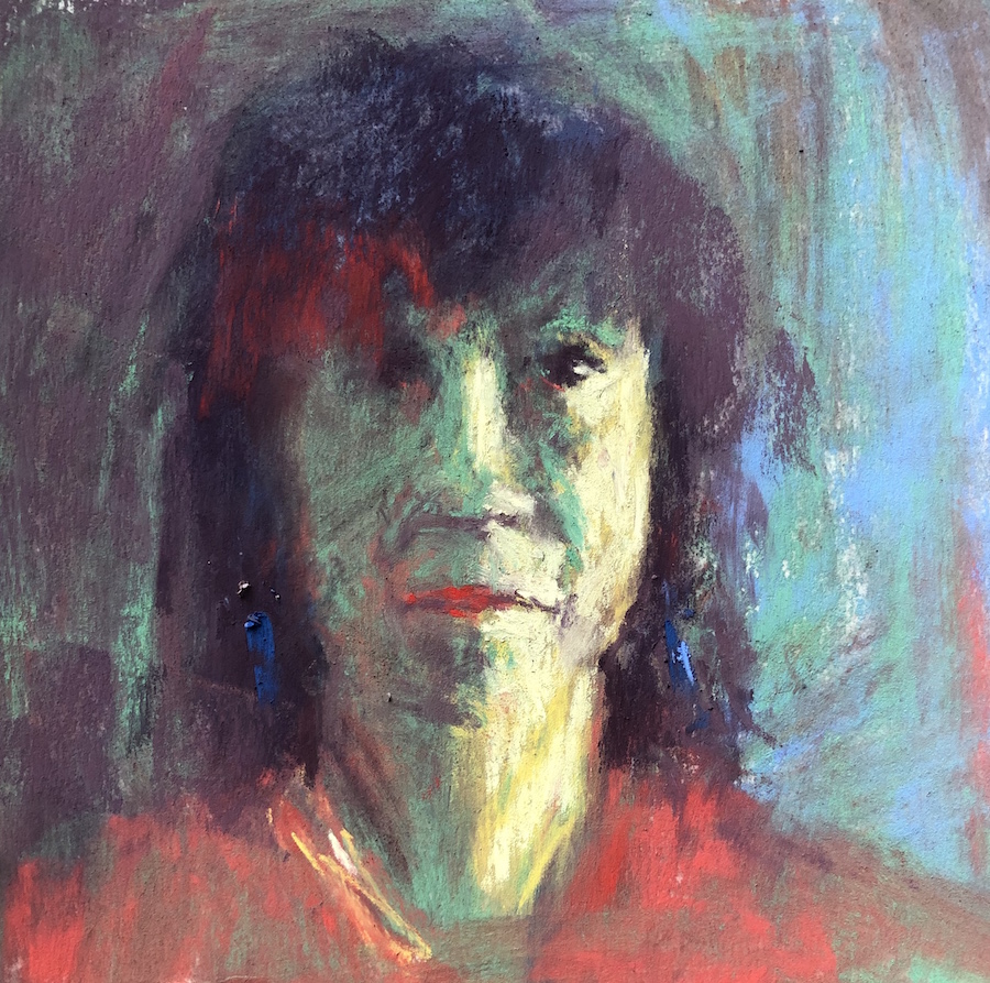 Trust Your Impulse: Gail Sibley, "Grumpy Me With Red," Unison Colour pastels on UART 400 paper, 6 x 6 in. 
