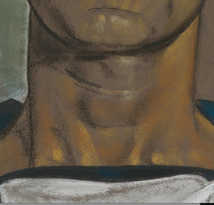 Detail of neck: Eric Kennington, ‘Portrait of Stoker A. Martin of HMS Exeter,' 1940, pastel on paper, 735 x 530 mm (29 x 20 7/8 in), National Maritime Museum, Greenwich, London, England.