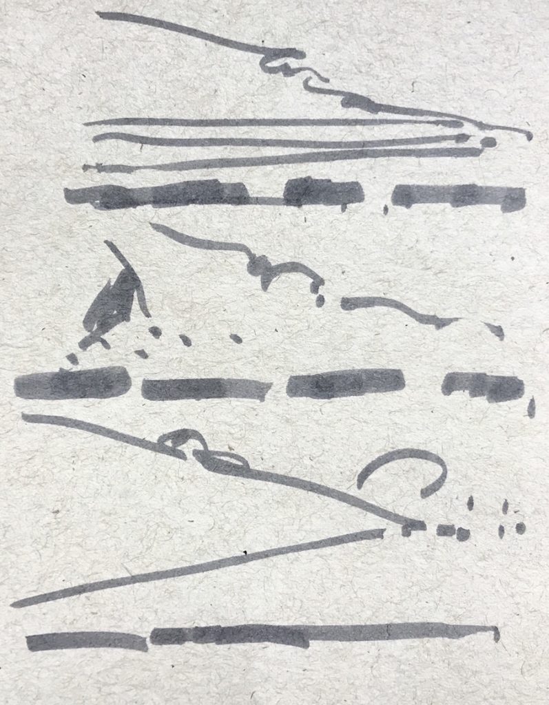 Liz Haywood-Sullivan, Cloud chasing studies, Scituate Harbor, 2019, Tombow gray marker on sketchpaper.