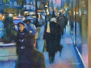 Desmond O'Hagan, "Night Walk, NYC," pastel on Canson Mi-Teintes, 9 x 12 in.