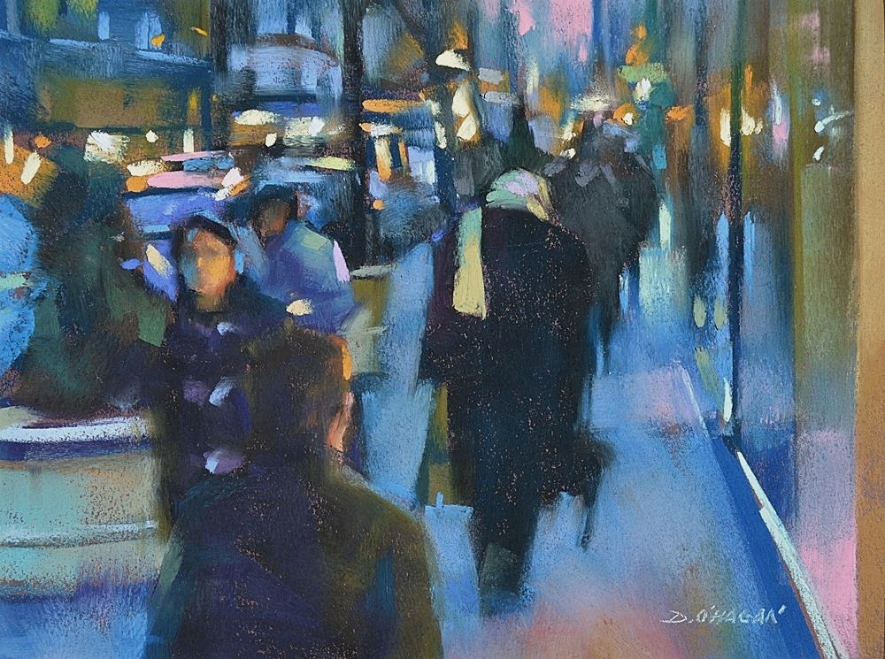 Desmond O'Hagan, "Night Walk, NYC," pastel on Canson Mi-Teintes, 9 x 12 in.