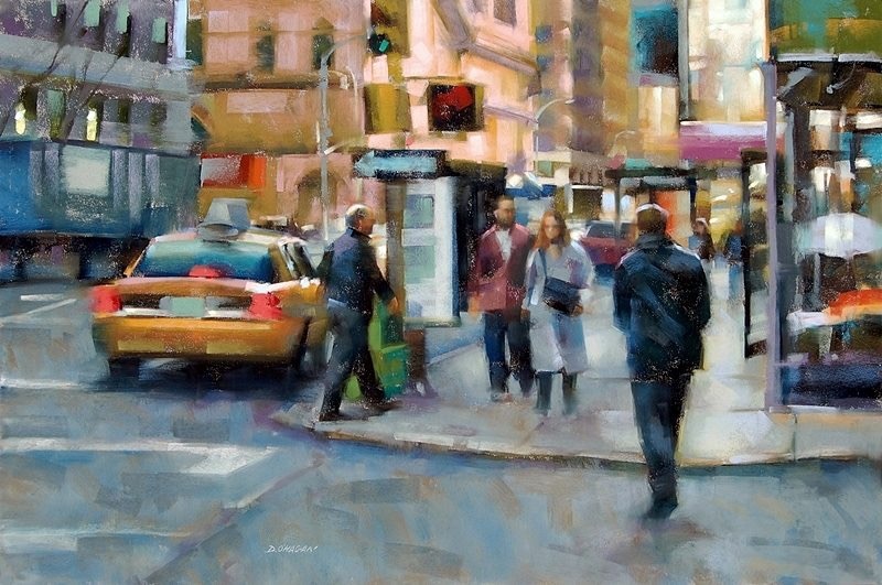 Desmond O'Hagan, "Street Corner, New York City," 2013, pastel on Canson Mi-Teintes, 24 x 36 in.