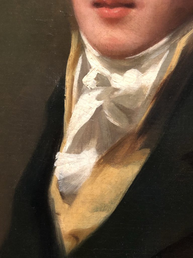 Learn from the masters: Henry Raeburn, "Portrait of Captain William Tytler," oil on canvas, ca.1810, 30 x 25 1/16 in, Utah Museum of Fine Arts, Salt Lake City, Utah, USA. Detail of cravat.