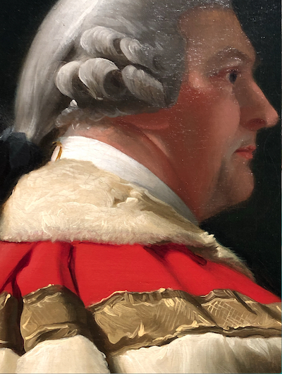 John Singleton Copley, "Portrait of John Ward, Second Viscount Dudley and Ward," 1778-1781, oil on canvas, 50 11/16 x 46 3/8 in,  Utah Museum of Fine Arts, Salt Lake City, Utah, USA. Detail of the head with robes.