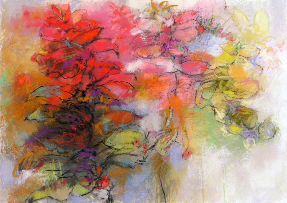 Debora Stewart, "Jardin Rouge," 2019, pastel on Rives BFK paper with ground, 19x26 inches.