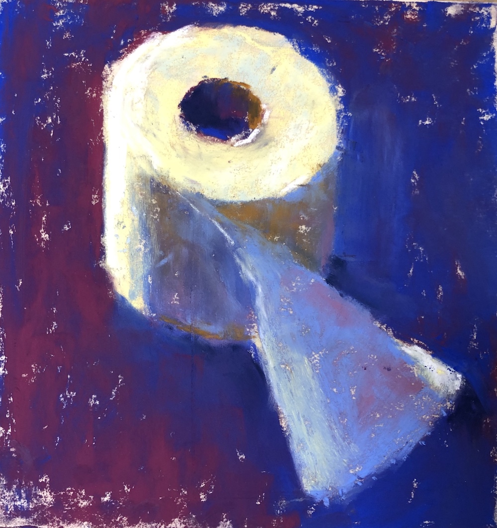 Making a statement with you art: Gail Sibley, Demo pastel painting of a single toilet paper roll, Unison Colour pastels on UART 400, 6 x 5 3/4 in.