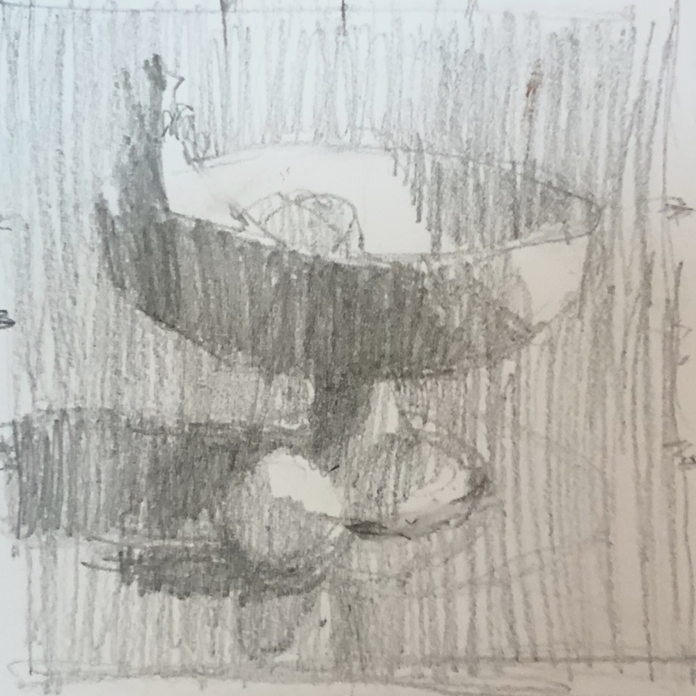 Creating art is hard work!: My small pencil thumbnail - the format of a square is decided as is the division of shapes into dark, middle, and light values.
