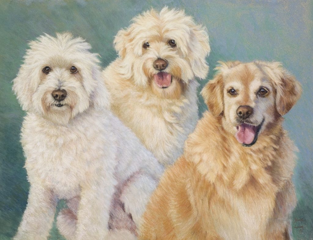 Heather Laws, "Gretchen, Keri & Jake," 2008, Pastel on Sennelier LaCarte Paper, 18 x 23 1/2 inches. The final portrait of the threesome. Commissioned portrait
