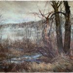 Susan M Story, "Myosotis Thaw," 2020, oil paint, tempera, Terry Ludwig, Sennelier on Arches paper, 22 1/2 x 30 inches. Available. Inspired by my daily walk with my dogs. There was a beautiful white mist rising from the lake. Sometimes I just love a limited palette and absence of saturated color. Won 11th Prize at 25th Exposition Internationale, Choix Du Jury 2020 PSEC, la Société de Pastel de l'Est du Canada, 1st Place in Pastel Catherine Lorillard Wolf Art Club Annual Online Show 2020Pastel Society Of America Award, Allied Artists Of America Annual Juried Exhibition 2020