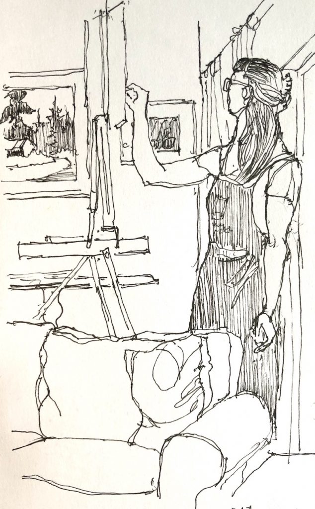 And just for fun, here's Mum's (Joanne Sibley) pen and ink sketch of me while I worked on this piece at their place.