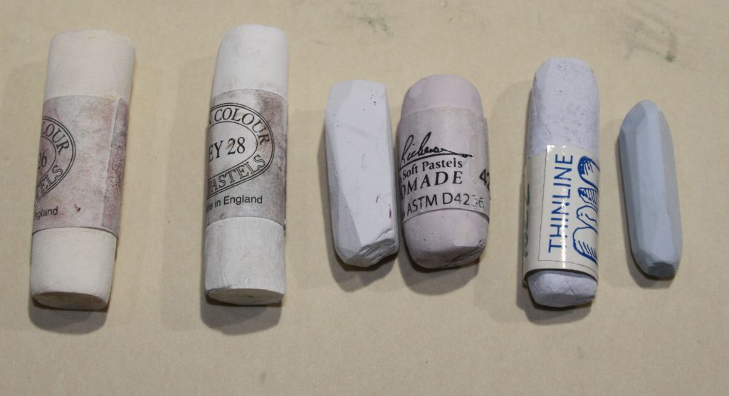 Fig 3. Selection of pastels for light areas on an overcast day - ranging warm on the left to cool on the right