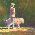 Gail Sibley, "In Unison," Dog Walker series, Unison Colour pastels on UART 400, 7 x 7 in