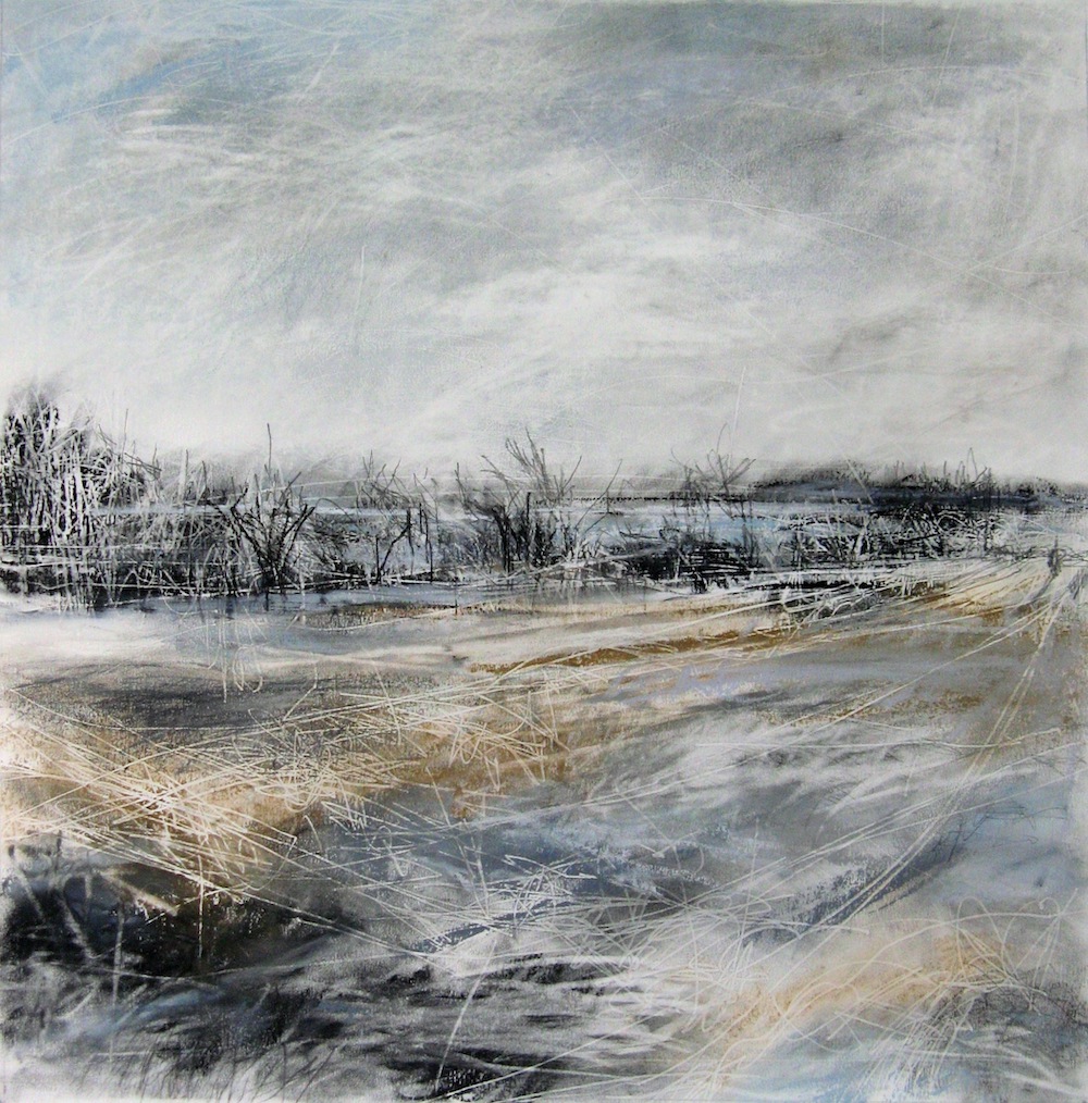 Janine Baldwin, "Ephemeral," 2021, Unison Colour pastels, charcoal, and graphite on Fabriano paper, 45 x 45cm. SOLD. Weather conditions are transient, making them all the more precious. This piece is symbolic to me of the fleeting nature of life itself – we are all part of the endless cycle… seasons change, time passes.