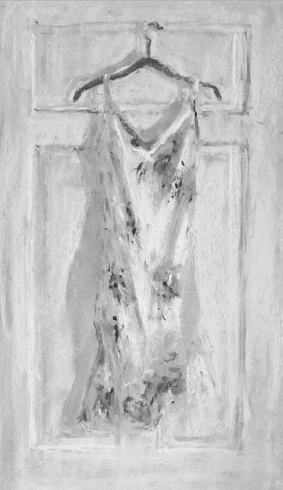 Translating Your Thumbnail : Gail Sibley, "Party Frock," Unison Colour pastels on UART 320, 12 x 7 in. Black and white version.