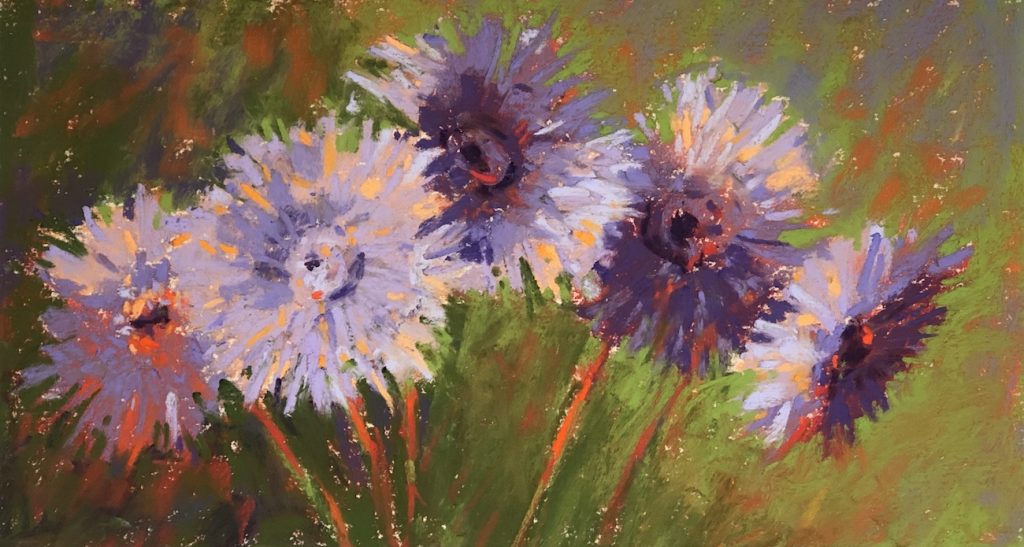 Paint Anything With This Set of Soft Pastels: Gail Sibley, "Gerberas in Purple," Unison Colour pastels on UART 240, 6 x 11in. SOLD 