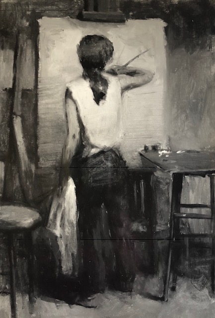 Albert Handell, "Helen Swords Painting," 1958, oil, 24 x 18 in. Painted at the Arts Students League, New York City.