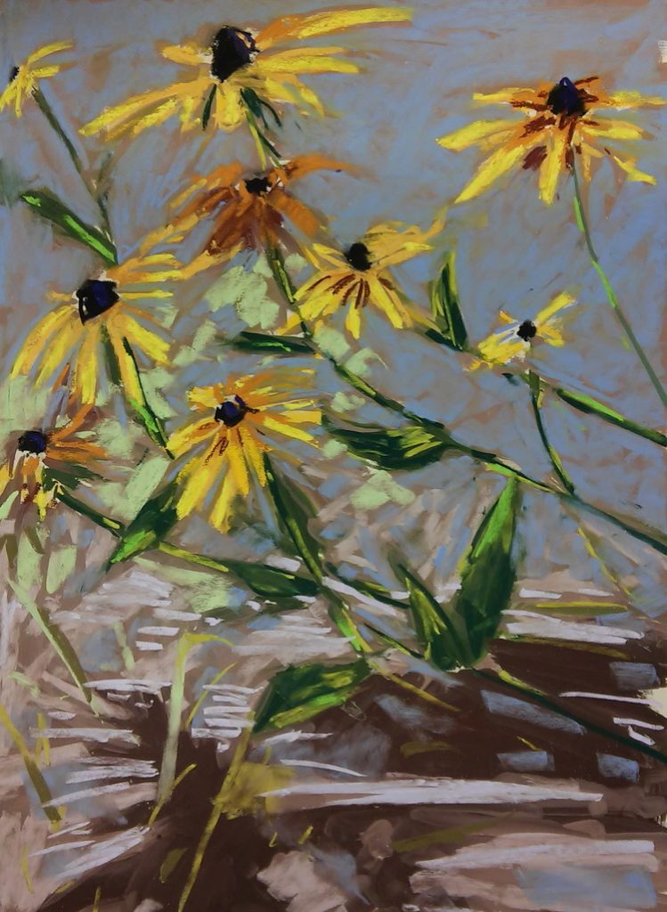 Tara Will, "Black Eyed Susans" (done en plein air), 2015, soft pastel, 27 x 21 inches. Sold