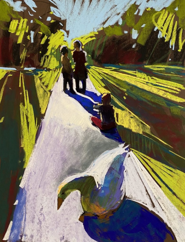 Tara Will, "Summer Days," 2022, soft pastel, 25 x 19  inches. Available. Teaching demo.