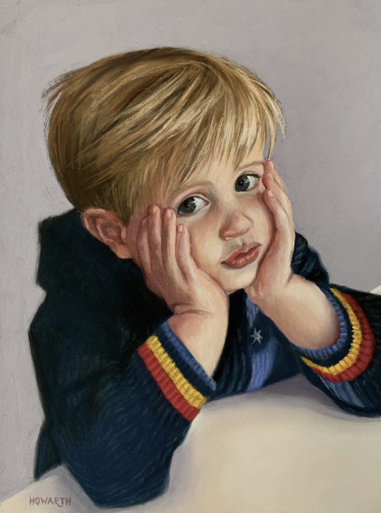 Lynn Howarth, “Lucas,” 2021, soft pastel on PastelMat, 40x30 cm. 