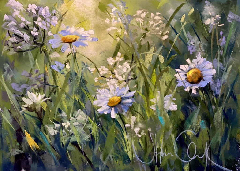 Stephie Clark, Daisies In The Wind, Lux archival and soft pastels, 28 x 35 cms