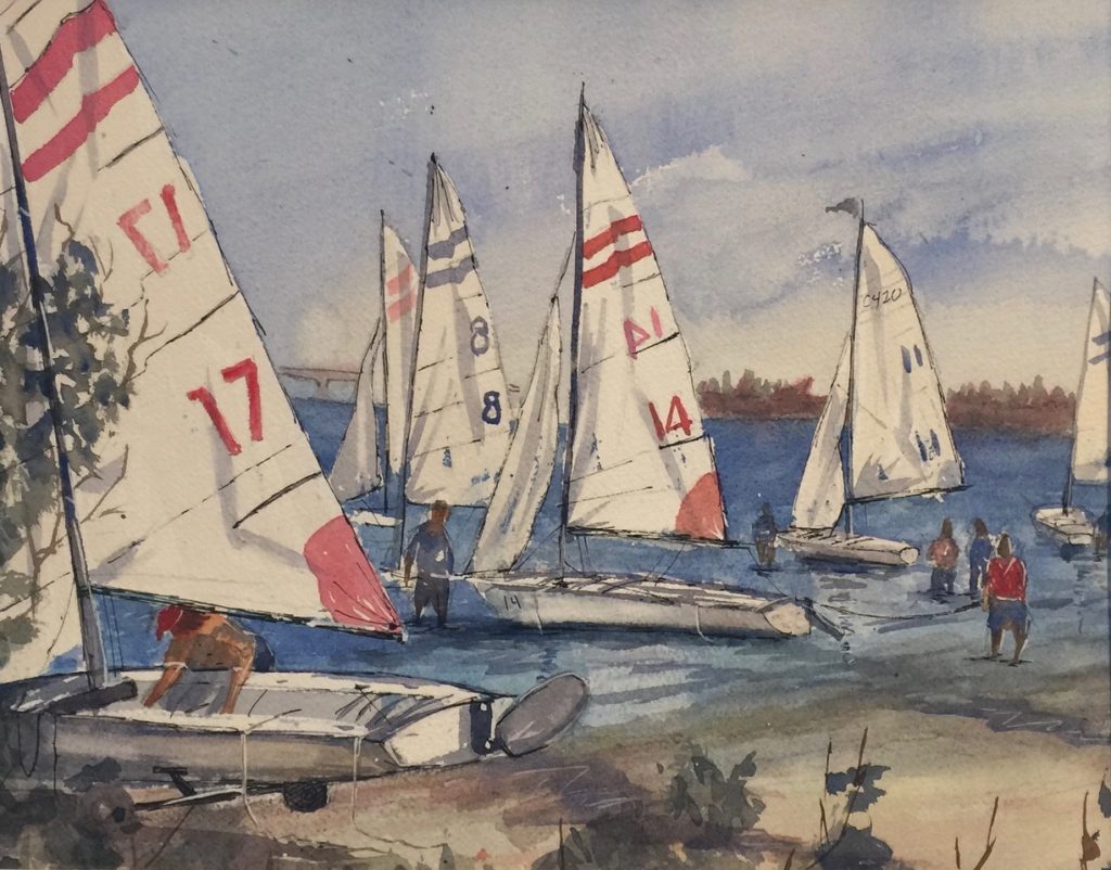 Mark Price, "Regatta at Sarasota Sailing Club," watercolour on 140 gm paper, 16 x 20 in