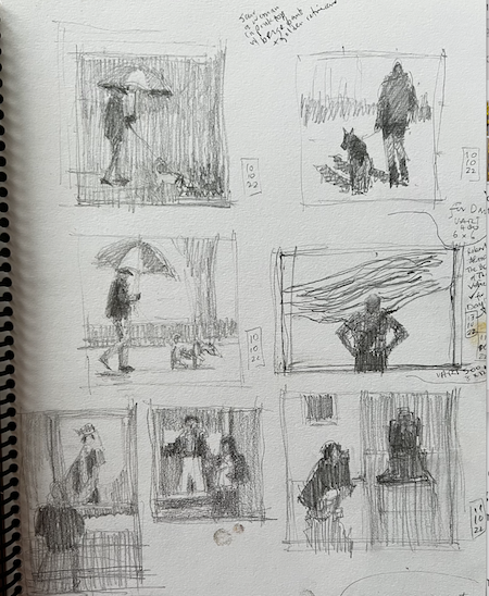 A sketchbook of thumbnails : Thumbnails done in 2022 with three left to paint from