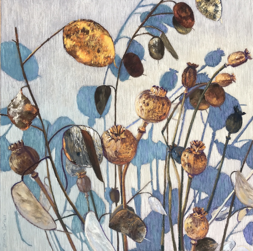 Fiona Carvell, "Silver & Gold," 2021, Unison Colour Pastels on UART paper, 18 x 18 inches. Sold. Exhibited with The Pastel Society UK 2021