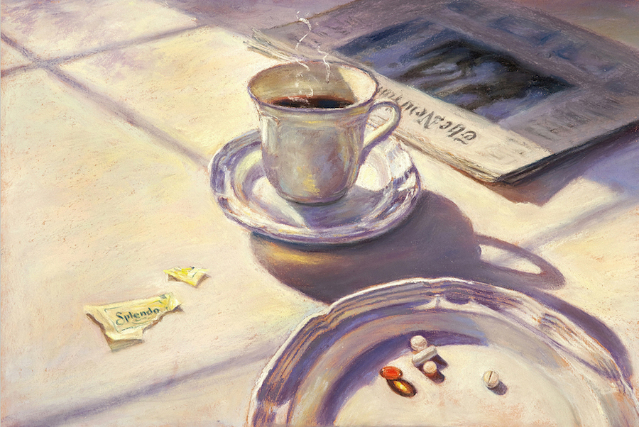 Judith Leeds, "Early Breakfast," pastel on Canson Mi-Teintes, 12 1/2 x 19 in.