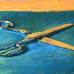 Working in a series: Gail Sibley, "Scissors 4 - Dressed in Yellow," Unison Colour pastels on UART 800, 6 x 10 in