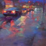 Andrew McDermott, "Warm Lights on a Cool Evening," 2023, pastel on UART Dark, 10 1/2 x 11 inches