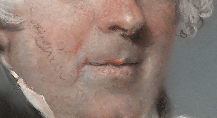 John Russell, Portrait of George de Ligne Gregory, 1793, pastel on paper, laid on canvas, 75.9 x 63.2 cm 29 7/8 x 24 7/8 in, J.Paul Getty Museum, Los Angeles, USA - detail of nose, mouth, and cheek