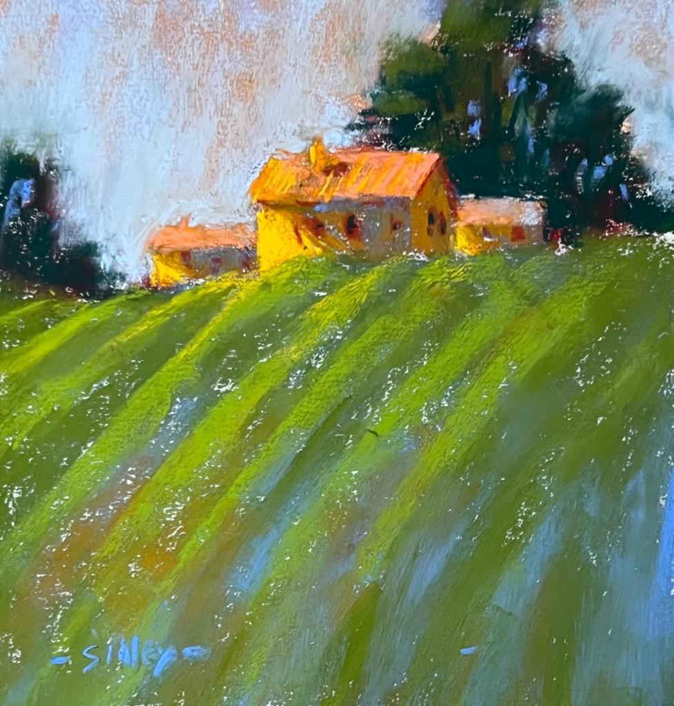 Letting go of the outcome: Gail Sibley, "Tuscan View with Vineyard,” Unison Colour pastels on UART 320, 6 x 6 in. Available $225.