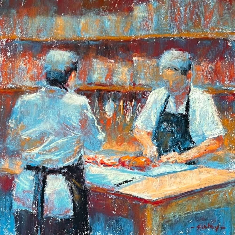 Letting go of the outcome - Gail Sibley, “Rio Chirripo Cooks,” Unison Colour on UART320, 8 x 8 in. Available $425