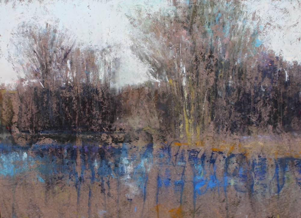 David Shkolny, Pond Life, 2014, Unison Colour and Terry Ludwig on Wallis Belgian Mist paper, 9 x 12. Sold.