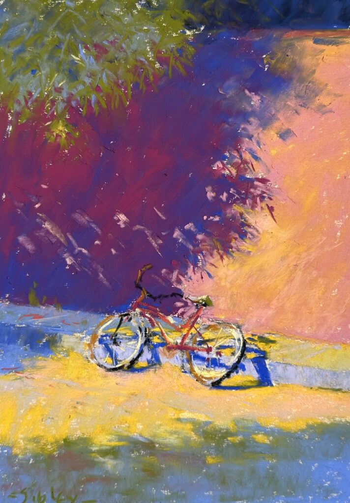 Gail Sibley, "Wall and Bicycle," Unison Colour pastels on UART 600, 12 x 9 in.