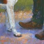 Gail Sibley, "Hatchet," Unison Colour pastels on UART 500, 18 x 9 3/4 in - detail of feet