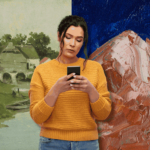 comparison: a woman looking at her phone